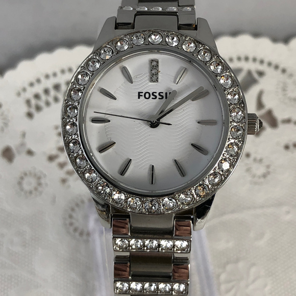 Vintage Fossil Watch Pave Set Crystal Bezel & Band main image 5